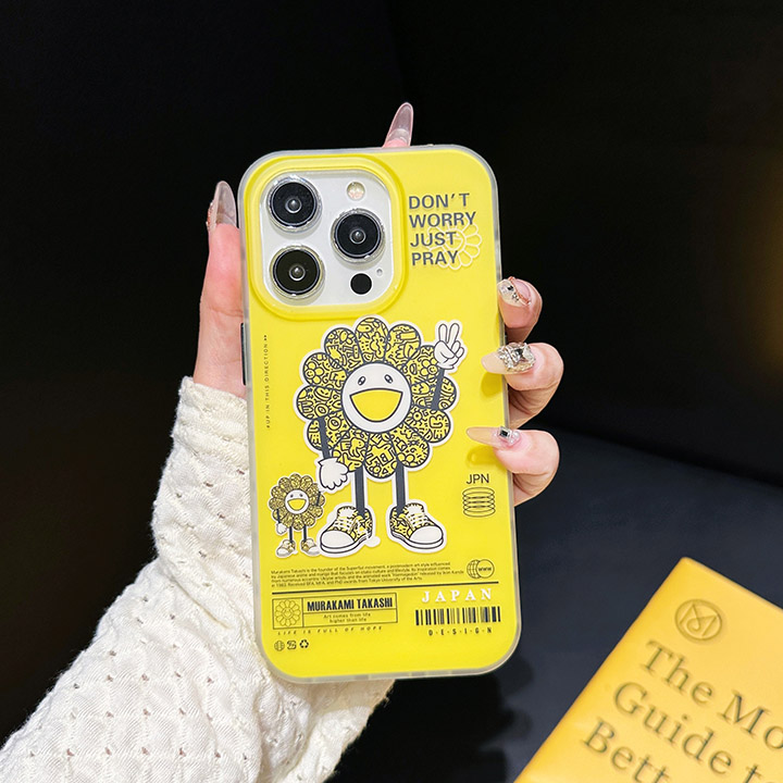 murakami sunflower風 iphone 15プラス スマホケース 
